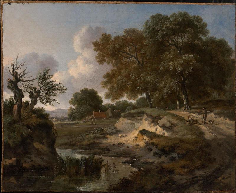 A Wooded Landscape with Travelers and a Dog on a Path