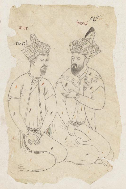 Tracing from "The Princes of the House of Timur": Sheikh Omar (right) and Babur Padshah (left)