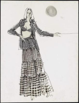 Woman in checked summer dress