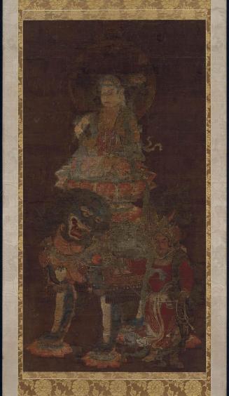 Manjusri on a lion with an attendant