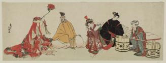 Poetic Immortals Narihira and Hitomaro with Modern Women