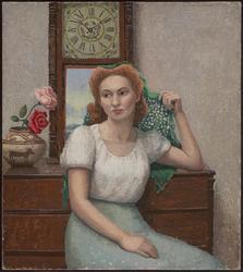 Ruth Goldfarb with Green Fascinator