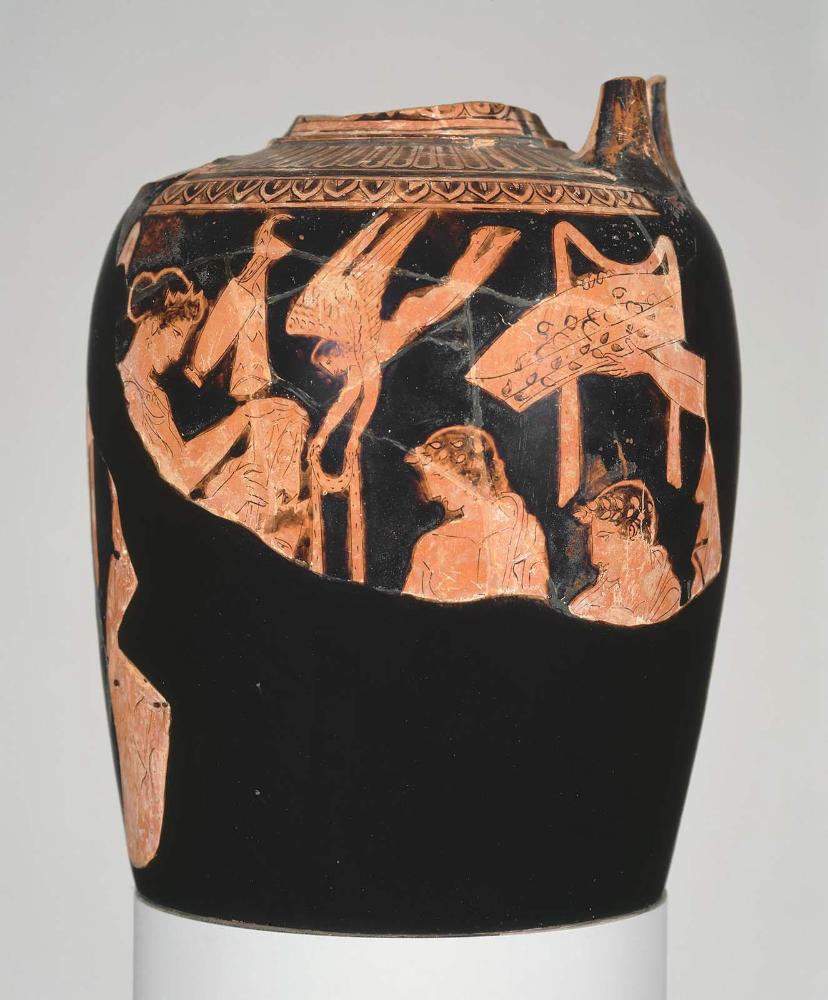 Fragment of a loutrophoros depicting the preparations of a bride