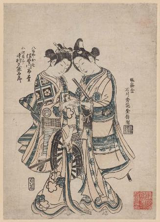 Actors Sanogawa Ichimatsu I as Yaoya Oshichi and Nakamura Kumetarô I as Koshô Kichizaburô