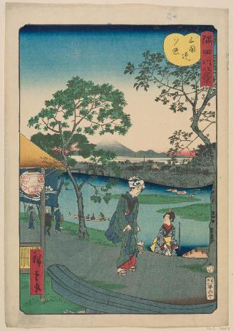 Sunset Glow at Mimeguri Embankment (Mimegurizutsumi no sekishô), from the series Eight Views of the Sumida River (Sumidagawa hakkei)