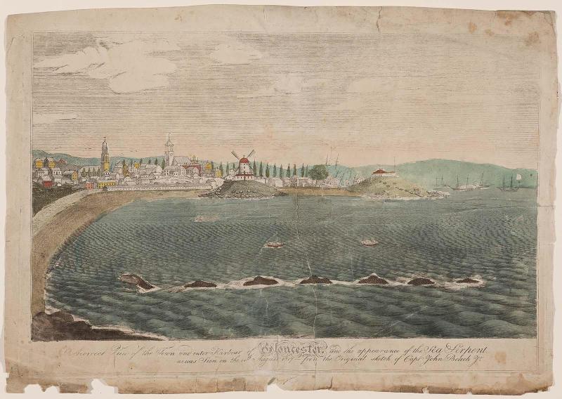View of Gloucester Harbor with the Sea Serpent of 1817