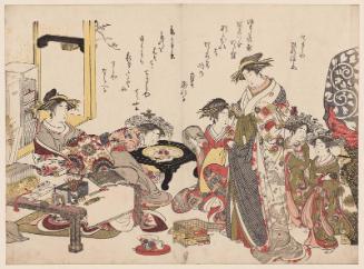 Courtesans, from the album Yoshiwara keisei shin bijin awase jihitsu kagami (New Beauties of the Yoshiwara in the Mirror of their Own Script)