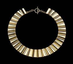 Necklace made of shaped, rectangular plaques