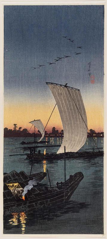 Sailboats in Sunset at Sekiyado (Sekiyado)