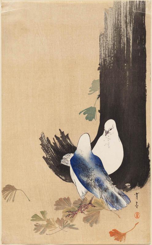 Two Doves under a Ginko Tree