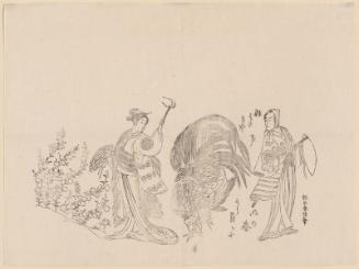 Actors Matsumoto Kôshirô III and Nakamura Tomijûrô I with a Rooster