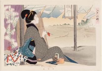 Woman Smoking at a Roadside Teashop, from the series Brocades of Edo (Edo no nishiki)