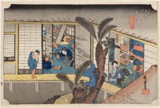 Akasaka: Inn with Serving Maids (Akasaka, ryosha shôfu no zu), from the series Fifty-three Stations of the Tôkaidô (Tôkaidô gojûsan tsugi no uchi), also known as the First Tôkaidô or Great Tôkaidô