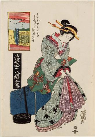 The Geisha's Habit of Striking Sparks for Religious Purification (Kiribi de kiyomeru kami shinjin wa geisha no kuse), from the series Forty-eight Mannerisms in the Floating World, Part 2 (Ukiyo yonjûhachi kuse, nihen)