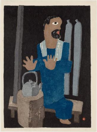 Man Warming Hands by Stove (Sutôbu no mae)