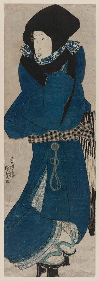 Woman with Black Hood in Snow