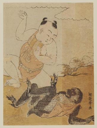 Boy Wrestling with Monkey