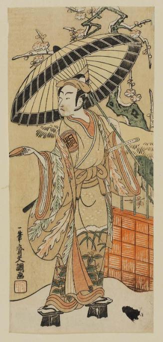 Actor Arashi Sangoro II as the Hat Maker (Eboshi ori) Daitarô, actually Minamoto no Yoritomo