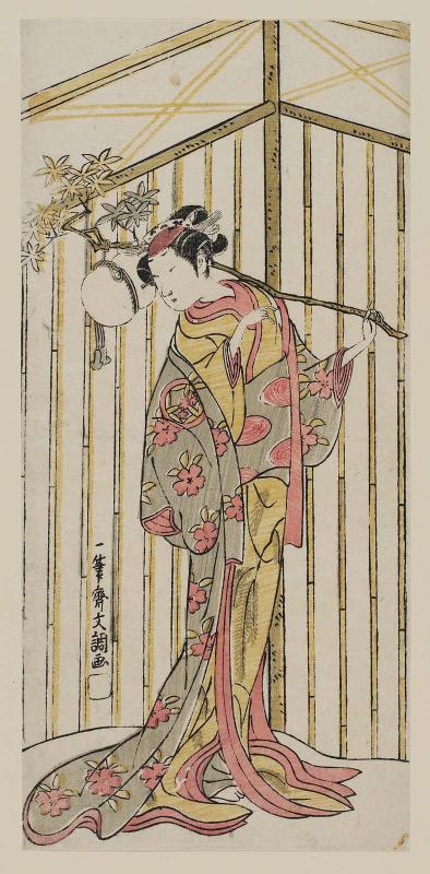 Actor Yamashita Kinsaku II as Mutsuhana, a Lady-in-Waiting to the Third Princess