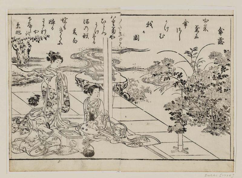 Women Admiring Chrysanthemums, from the book Ehon yotsu no toki, vol. 3