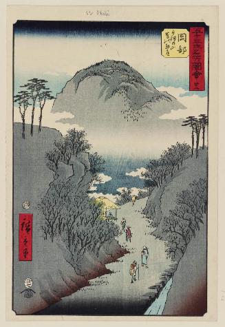 No. 22, Okabe: The Narrow Ivy-Covered Road at Mt. Utsu (Okabe, Utsu no yama tsuta no hosomichi), from the series Famous Sights of the Fifty-three Stations (Gojûsan tsugi meisho zue), also known as the Vertical Tôkaidô