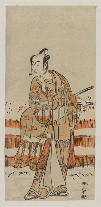 Actor Arashi Sangoro II as the Hat Maker (Eboshi ori) Daitarô, actually Minamoto no Yoritomo