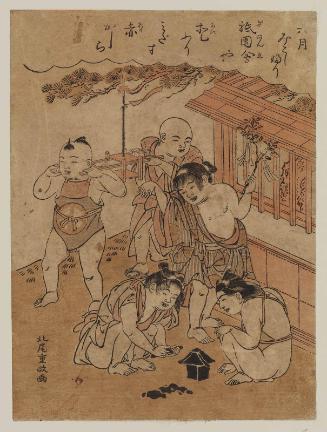 Carrying the Portable Shrine in the Sixth Month (Rokugatsu mikoshi furi), from an untitled series of Twelve Months