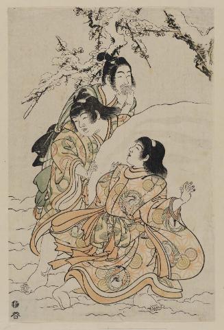 Three Boys Rolling a Snowball