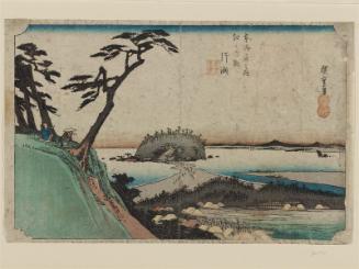 Katase: View of the Seashore from Mount Shichimen (Katase, Shichimenzan yori umibe o miru), from the series (?) The Enoshima Road on the Tôkaidô (Tôkaidô no uchi Enoshima michi)