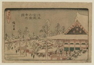 Kinryûzan Temple at Asakusa in Snow (Asakusa Kinryûzan setchû no zu), from the series Famous Places in the Eastern Capital (Tôto meisho)