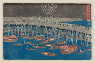 Fireworks at Ryôgoku Bridge (Ryôgoku-bashi hanabi)), from the series Famous Places in Edo (Edo meisho)