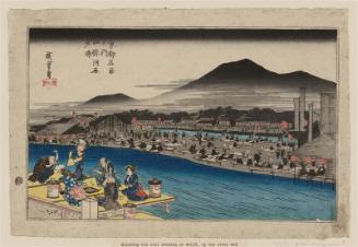 Enjoying the Cool of Evening on the Riverbed at Shijô (Shijô-gawara yûsuzumi), from the series Famous Views of Kyoto (Kyôto meisho no uchi)
