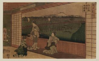 Restaurant with a Distant View of Ryôgoku Bridge (Ryôgoku-bashi chôbô ryôriya), from the series Famous Places in Edo (Edo meisho)