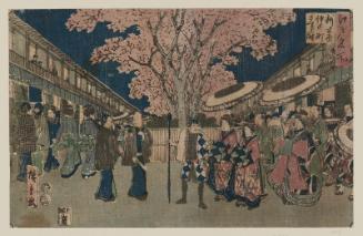Cherry-blossom Time at Naka-no-chô in the New Yoshiwara (Shin Yoshiwara Naka-no-chô sakura toki), from the series Famous Places in Edo (Edo meisho)