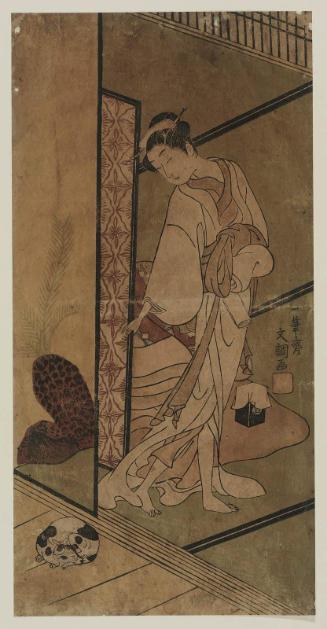 Woman Looking at Sleeping Dog