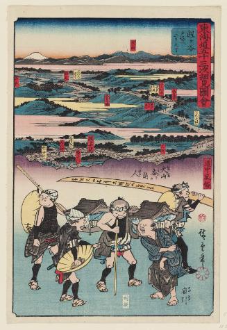 Hodogaya: People Going to Ôyama (Ôyama mairi no hito), from the series Pictorial Guide to the Fifty-three Stations of the Tôkaidô: Customs of the Road (Tôkaidô gojûsan tsugi saiken zue, dôchû fûzoku)
