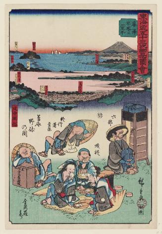 Fujisawa: Pilgrims Resting, from the series Pictorial Guide to the Fifty-three Stations of the Tôkaidô: Customs of the Road (Tôkaidô gojûsan tsugi saiken zue, dôchû fûzoku)