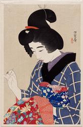 Sewing on a Collar (Han-eri), from the series First Series of Modern Beauties (Gendai bijin dai-isshû)