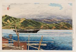 Evening Light on the Fishing Nets (Ajiro no yûbae), from the series Eight Views of Izu (Izu Hakkei no uchi)