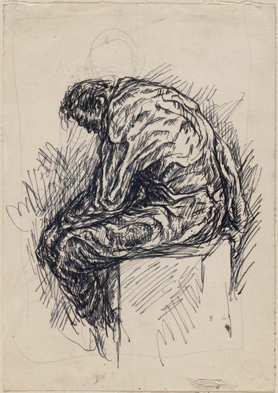 Profile of Man Seated on Square Block