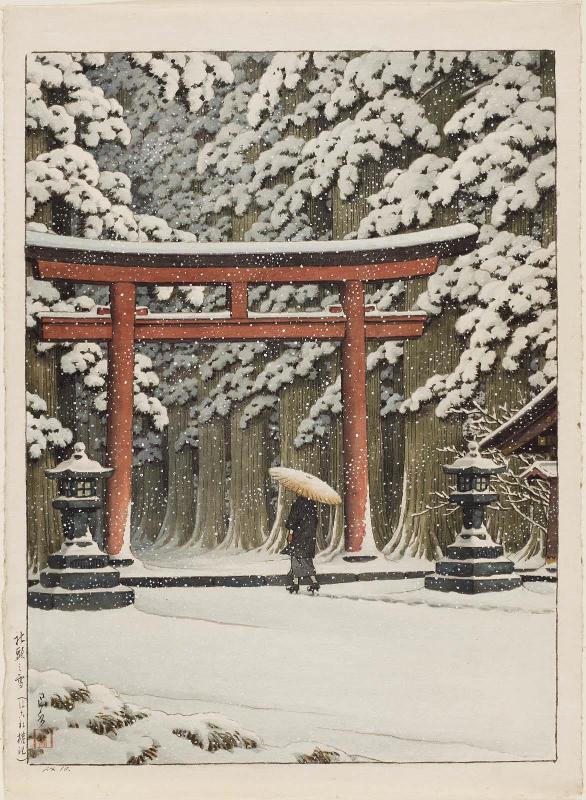 Snow at the Shrine Entrance, Hakone Gongen (Shatô no yuki, Hakone Gongen)