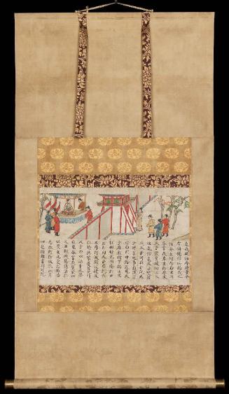 Messengers Arrive at the Palace of King Suddhodana, a section from the Sutra of Cause and Effect , Past and Present (Kako genzai e inga-kyô)