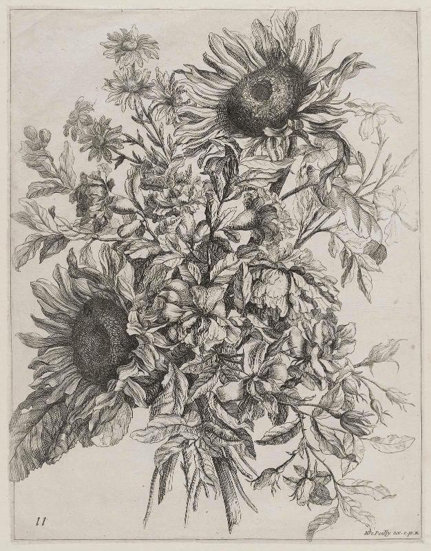 Bouquet with Sunflowers (Livre de Toutes Sortes de Fleurs d'Après Nature, Plate 11)