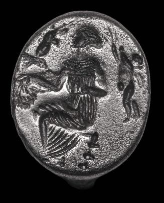 Ring with seated woman, possibly Aphrodite, between two Erotes