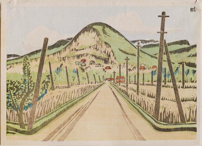 Road in Karuizawa on a Chilly Spring Day (Haru osoki Karuizawa michi), no. 1 from the series Landscape Prints of Japan, Karuizawa Section (Nihon fûkei hanga, Karuizawa no bu)