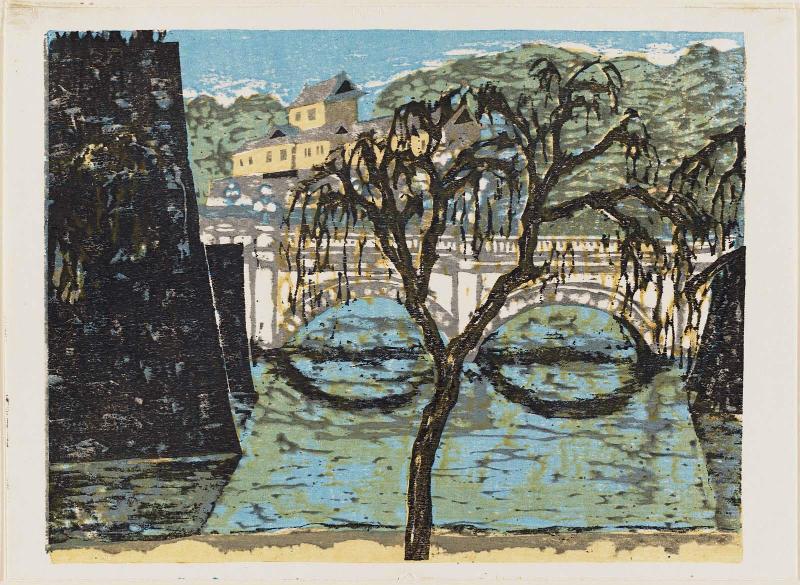 Double Bridge at the Imperial Palace (Nijûbashi), from the series Recollections of Tokyo (Tokyo kaiko zue); reprinted from the series New 100 Scenes of Tokyo (Shin Tôkyô hyakkei)