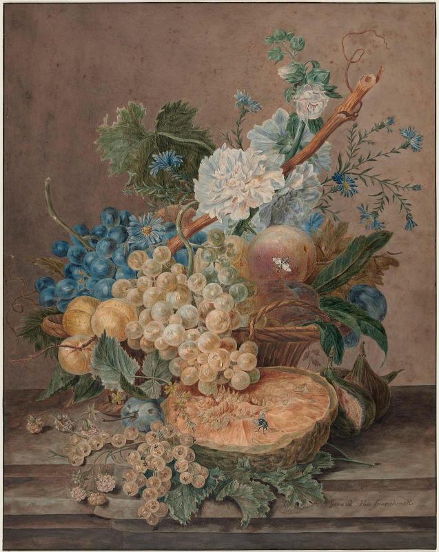 Basket of Flowers and Fruits