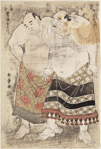 Sumô Wrestlers of the Eastern Group: Nijigatake Somaemon, Sekiwaki from Awa Province (Ashû) and Fudenoumi Kin'emon, Maegashira from Kokura