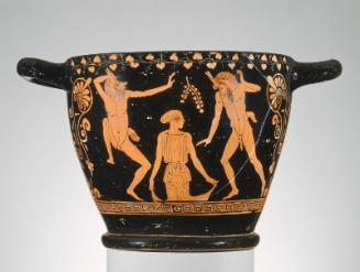 Wine cup (skyphos) with Goddess emerging between two Pans