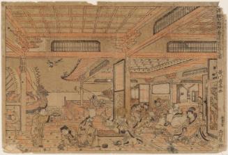 Perspective Picture of the Seven Gods of Good Fortune Enjoying Themselves (Uki-e Shichifukujin kotobuki suehiro asobi no zu)